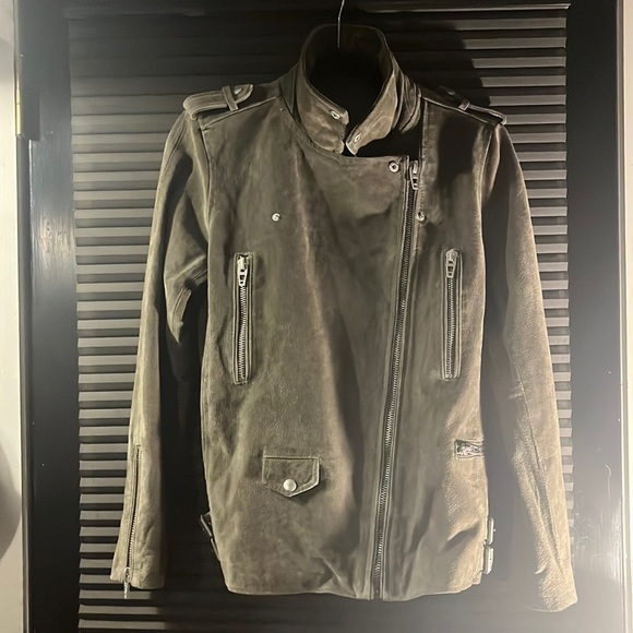 BLANKNYC long suede motorcycle jacket. Sz. M. Herb color. Shell 100% leather. - Picture 6 of 16